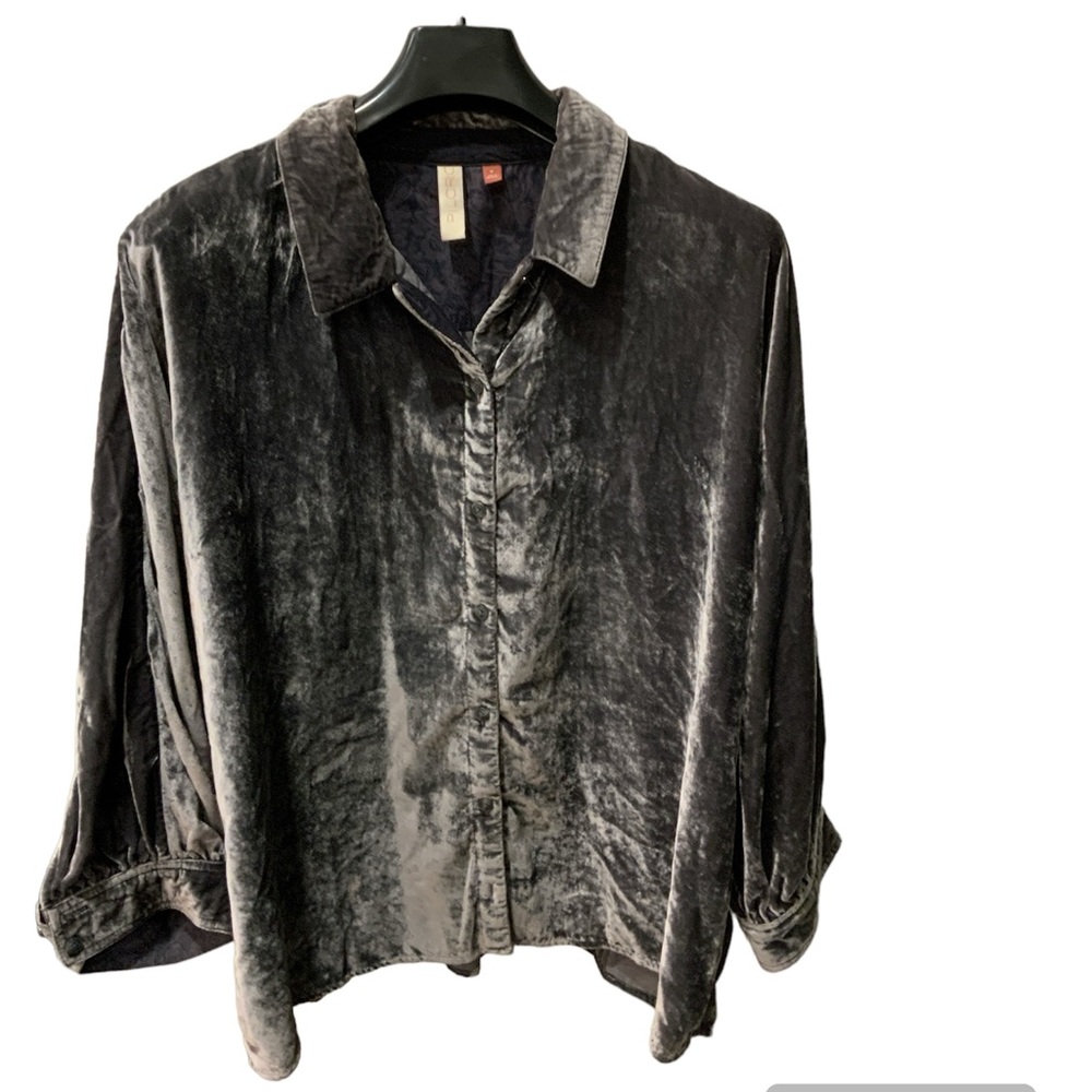 Pilcro Gray Velvet Button Down Shirt